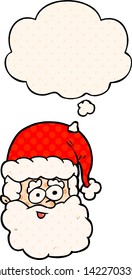 caricatura santa claus con burbuja de pensamientos en estilo de historieta