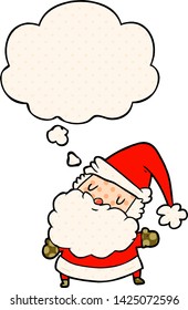 cartoon santa claus with thought bubble in comic book style