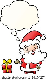 cartoon santa claus with thought bubble in smooth gradient style