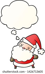 cartoon santa claus with thought bubble in smooth gradient style