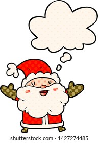 cartoon santa claus with thought bubble in comic book style