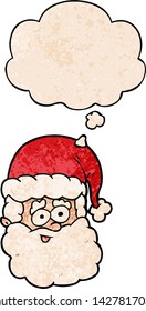 cartoon santa claus with thought bubble in grunge texture style