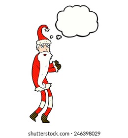 cartoon santa claus with thought bubble