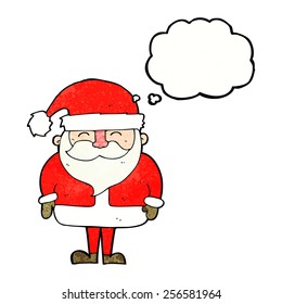 cartoon santa claus with thought bubble