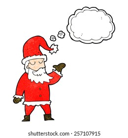cartoon santa claus with thought bubble