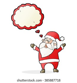 cartoon santa claus with thought bubble