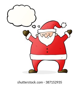 caricatura santa claus con burbuja de pensamiento