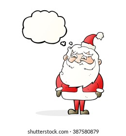 cartoon santa claus with thought bubble