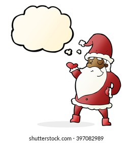 cartoon santa claus with thought bubble