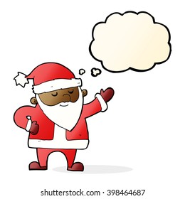 cartoon santa claus with thought bubble