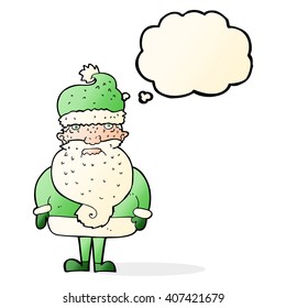 cartoon santa claus with thought bubble