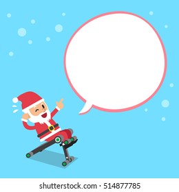 Cartoon santa claus using sit up bench with white speech bubble