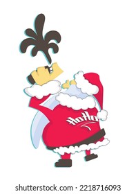 Cartoon Santa Claus vandal with paint spray. For Christmas and New Year holidays. Funny modern vector  illustration isolated on white background. Сool idea for lettering, cards, posters and prints.