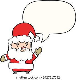 cartoon santa claus waving with speech bubble