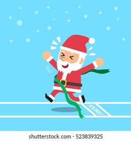 Cartoon santa claus winning a race