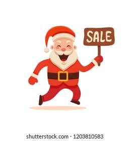 Cartoon Santa Claus for Your Christmas and New Year greeting Design, Animation, Sale, Discounts. Vector isolated illustration of happy noel father on watercolor splash background colorful flat style