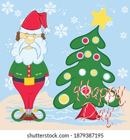 Cartoon Santa Claus for Your Christmas and New Year greeting Design or Animation. Vector isolated illustration of happy Santa Claus ringing a hand bell in colorful flat style