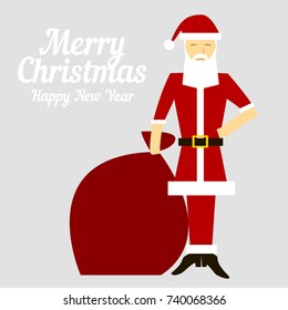 Cartoon Santa Claus for Your Christmas and New Year greeting Design or Animation. Vector isolated illustration of happy Santa Claus ringing a hand bell in colorful flat style