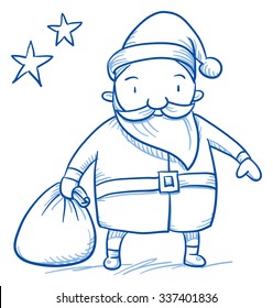 Cartoon Santa Clause for Christmas greeting Cards and invitations. Hand drawn doodle vector illustration.