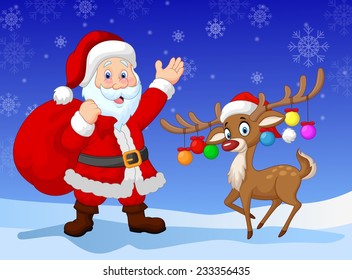 Cartoon Santa clause with deer