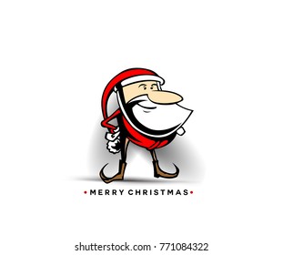Cartoon santa clause, merry christmas text, holiday, celebration, vector illustration