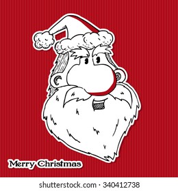 Cartoon santa clause - only santa head on red background - greeting card (vector)