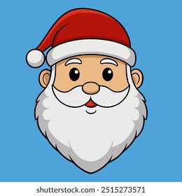 A cartoon of Santa Clauss face with a beard and hat