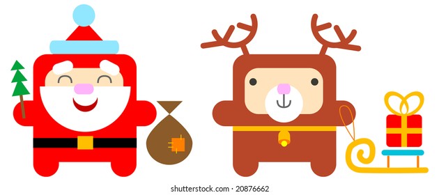 cartoon santa and deer
