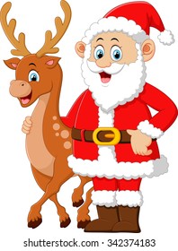 cartoon Santa and deer posing