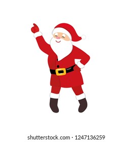 Cartoon Santa disco dancer, quirky  comic animation character, funny retro dance, isolated vector, white background, 1970s style for print, t-shirt, greeting card, party invitation, motion design.