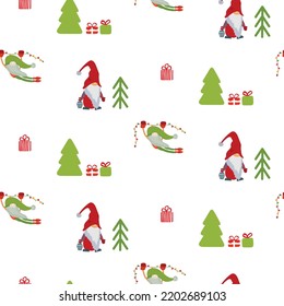 Cartoon Santa Elfs nahtloses Muster für Weihnachten und Neujahr Dekoration. Zwergzeichnungen für Cute xmas