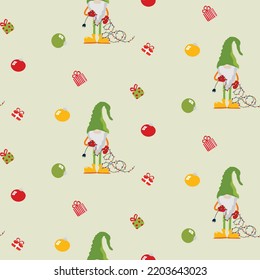 Cartoon Santa elfs seamless pattern for Christmas and New Year decoration. Cute xmas dwarfs drawings