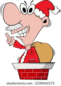 cartoon Santa enter from chimney  vector illustration.