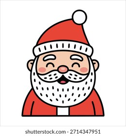 Cartoon Weihnachtsgesicht mit fröhlichem Ausdruck, flache Vektorgrafik einzeln auf weißem Hintergrund