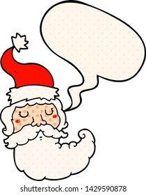 cartoon santa face with speech bubble in comic book style