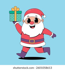 Cartoon santa with gift box	