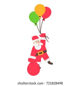 Cartoon santa hanging on balloons