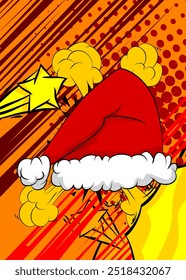 Cartoon Santa Hat, história em quadrinhos Natal, férias. Quadrinhos vetoriais retrô com design de arte pop.