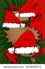Cartoon Santa Hat, comic book Christmas, Holiday. Retro vector comics pop art design.
