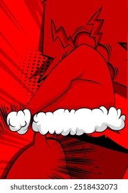 Cartoon Santa Hat, comic book Christmas, Holiday. Retro vector comics pop art design.
