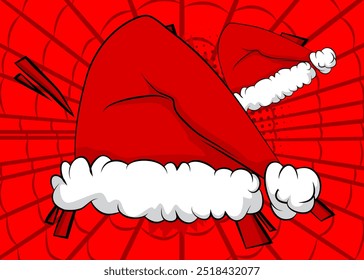 Cartoon Santa Hat, comic book Christmas, Holiday. Retro vector comics pop art design.