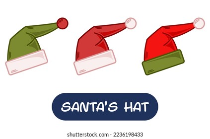 Cartoon Santa Hat Illustration. Set of Variation Colors. EPS 10 Vector