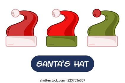 Cartoon Santa Hat Illustration. Set of Variation Colors. EPS 10 Vector