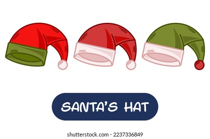 Cartoon Santa Hat Illustration. Set of Variation Colors. EPS 10 Vector