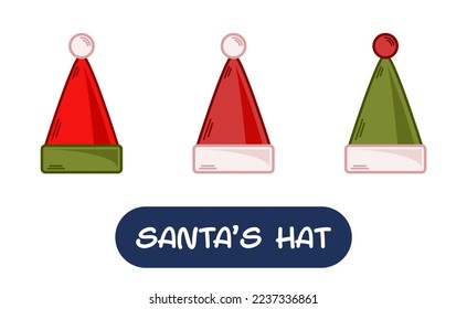 Cartoon Santa Hat Illustration. Set of Variation Colors. EPS 10 Vector