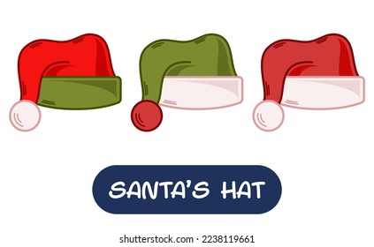 Cartoon Santa Hat Illustration. Set of Variation Colors. EPS 10 Vector