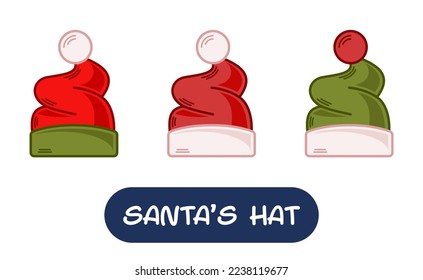 Cartoon Santa Hat Illustration. Set of Variation Colors. EPS 10 Vector