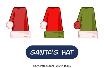 Cartoon Santa Hat Illustration. Set of Variation Colors. EPS 10 Vector