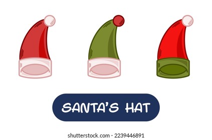 Cartoon Santa Hat Illustration. Set of Variation Colors. EPS 10 Vector