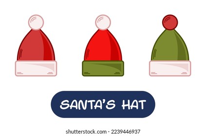 Cartoon Santa Hat Illustration. Set of Variation Colors. EPS 10 Vector